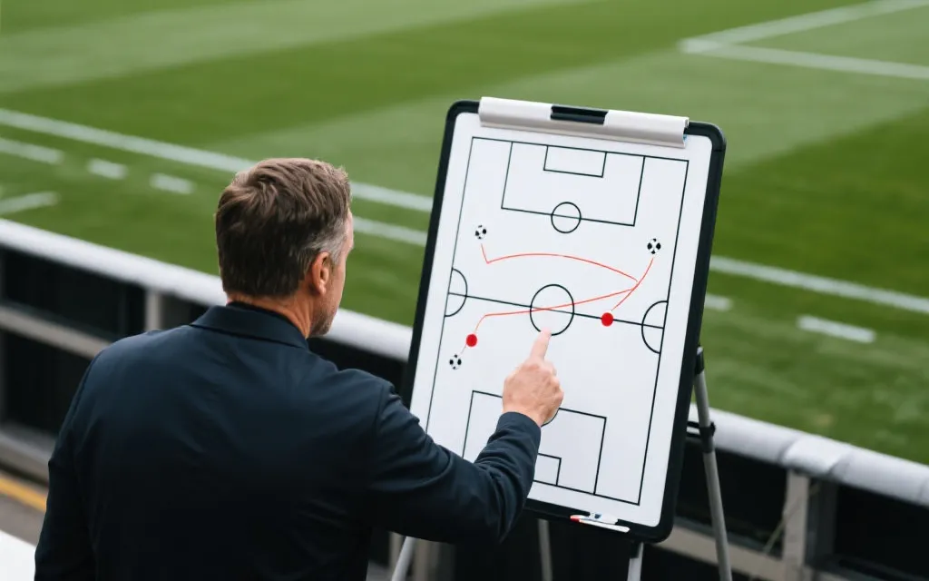 战术板与球场视角结合：高位压迫、控球渗透与反击路线示意